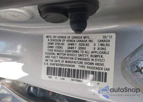 2012 Honda Civic Ex from USA, damaged, VIN 2HGFB2F83CH554549